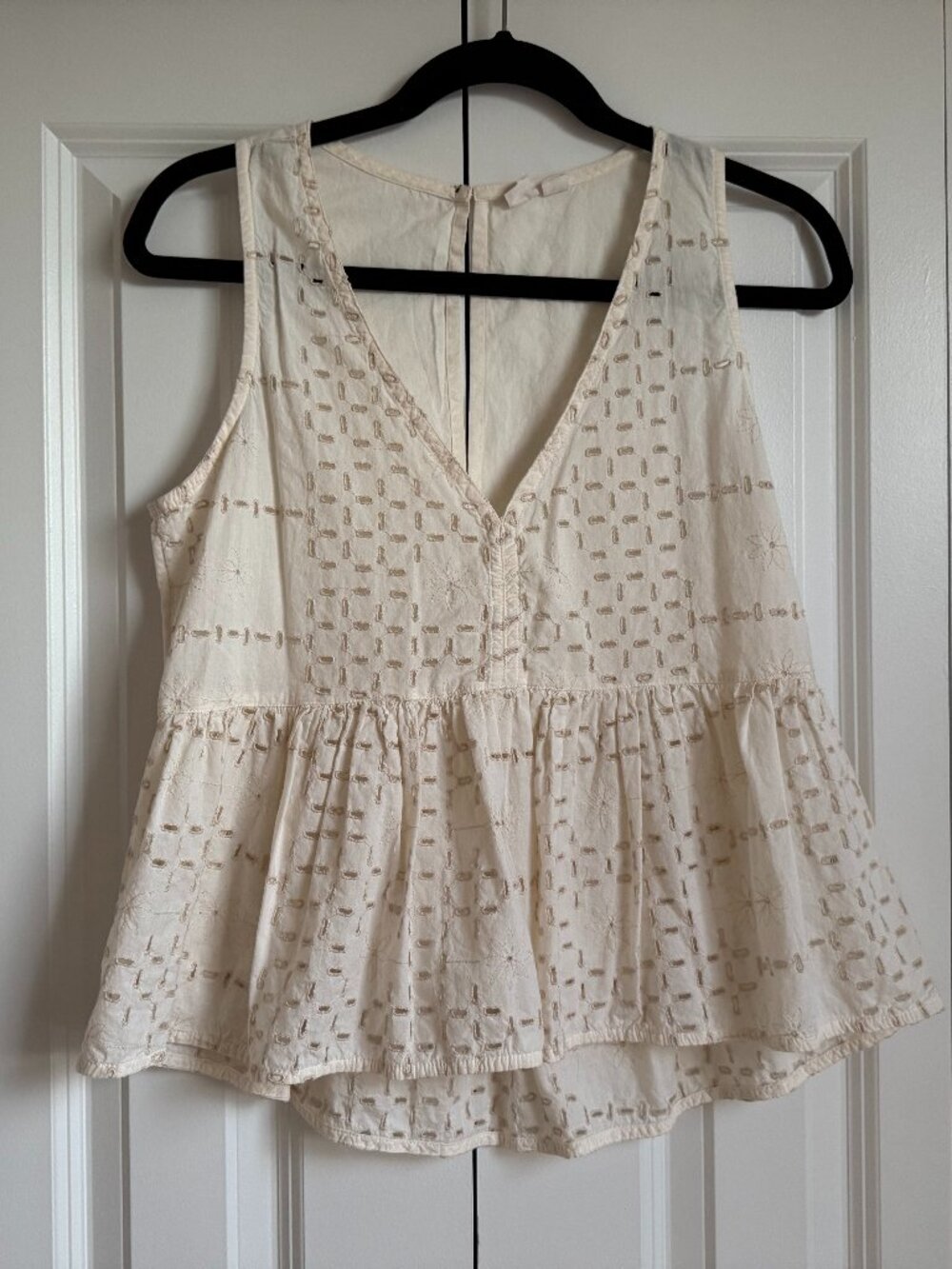 Melrose Market Womens XS Cream Embroidered Peplum Sleeveless Boho Top Festival